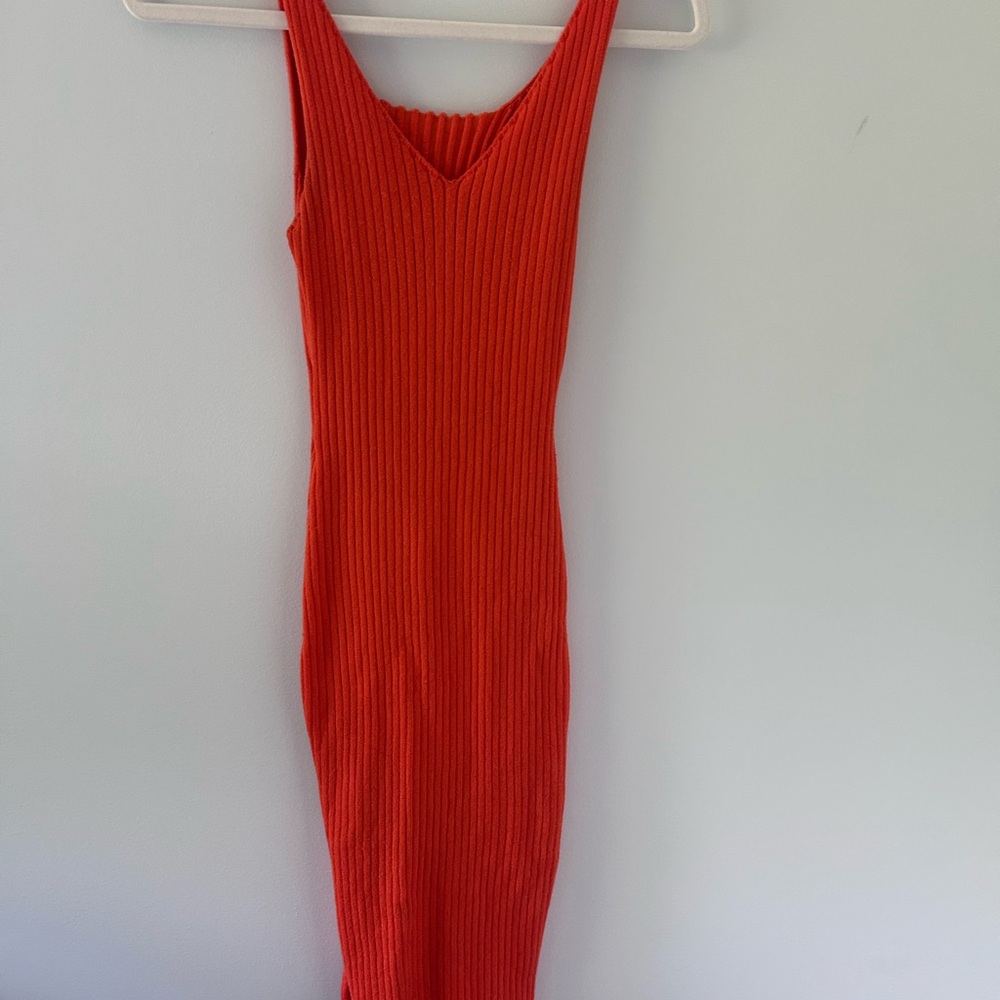 Sleeveless Orange Ribbed Dress Size Small